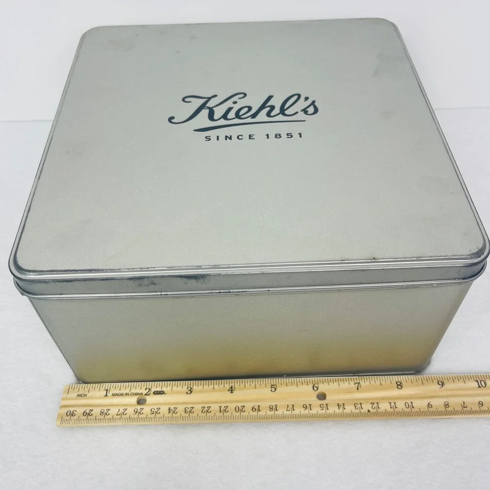 Kiehl's Storage Tin Unisex OS Square Silver Logo Metal Box Good